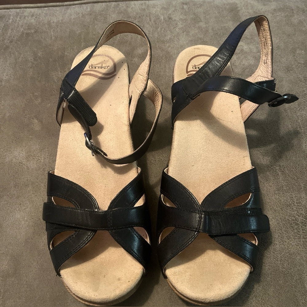 Dansko Women's Karmen Sandal Black Burnished Calf Leather US Sz 11 1/2-12 EU 42